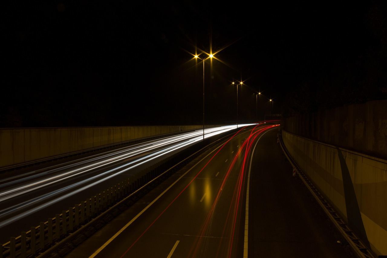 Highway emergency lane at night